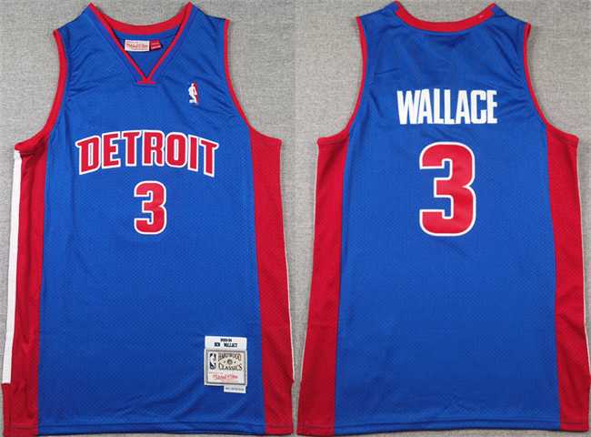 Men%27s Detroit Pistons #3 Ben Wallace Blue Throwback Stitched Jersey